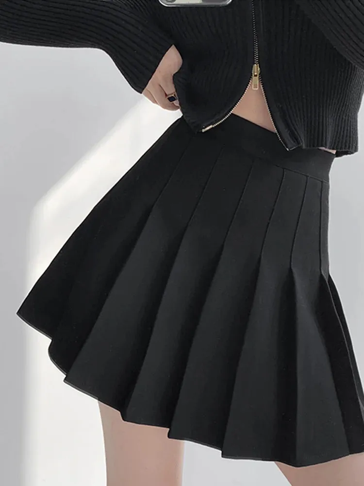 2024 Summer Women High Waist Pleated Skirt A-line Plaid Sexy Mini Skirts Preppy Uniform Tennis Skirts for Girls Black White