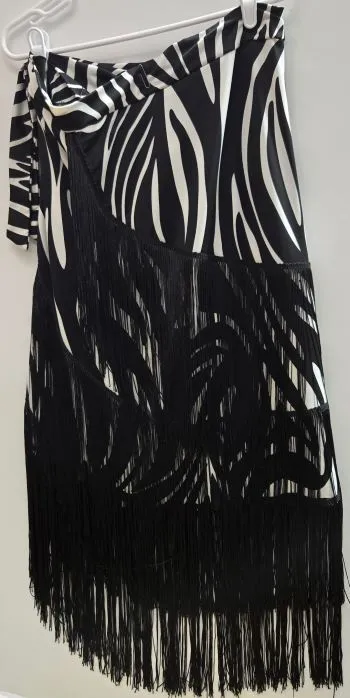 Aiko II -- Women's Fringe Ballroom Wrap Skirt -- Black/White