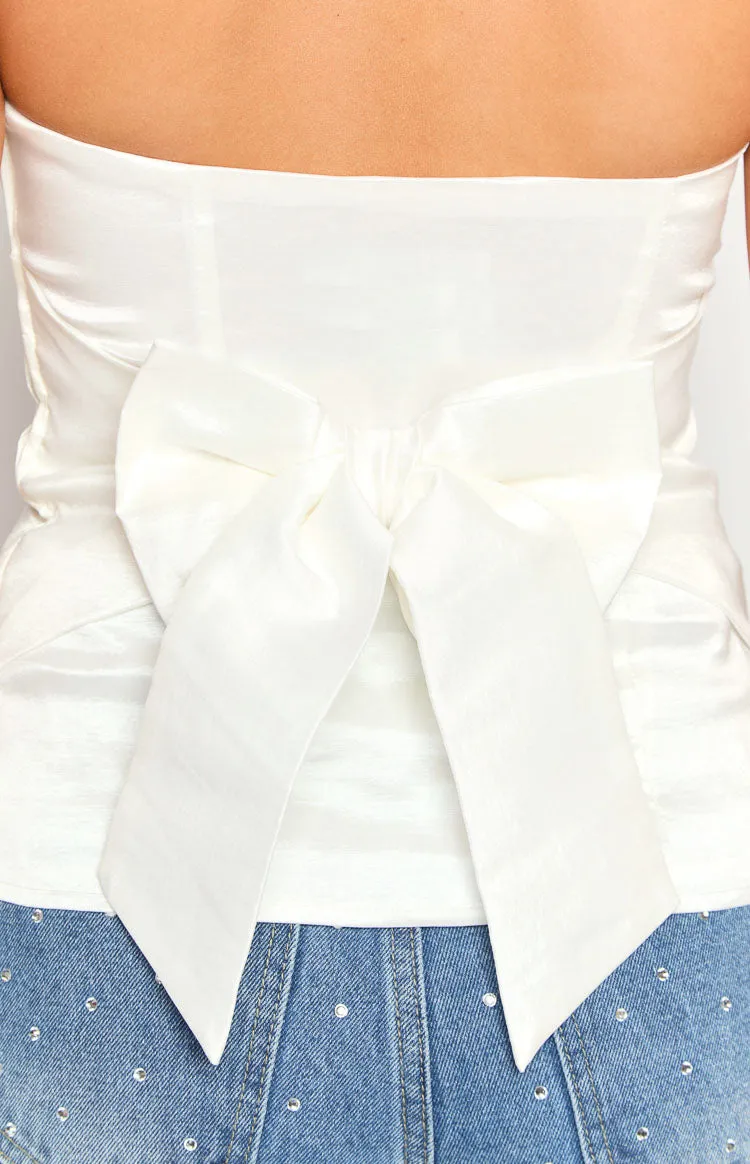 Alix White Bow Strapless Top