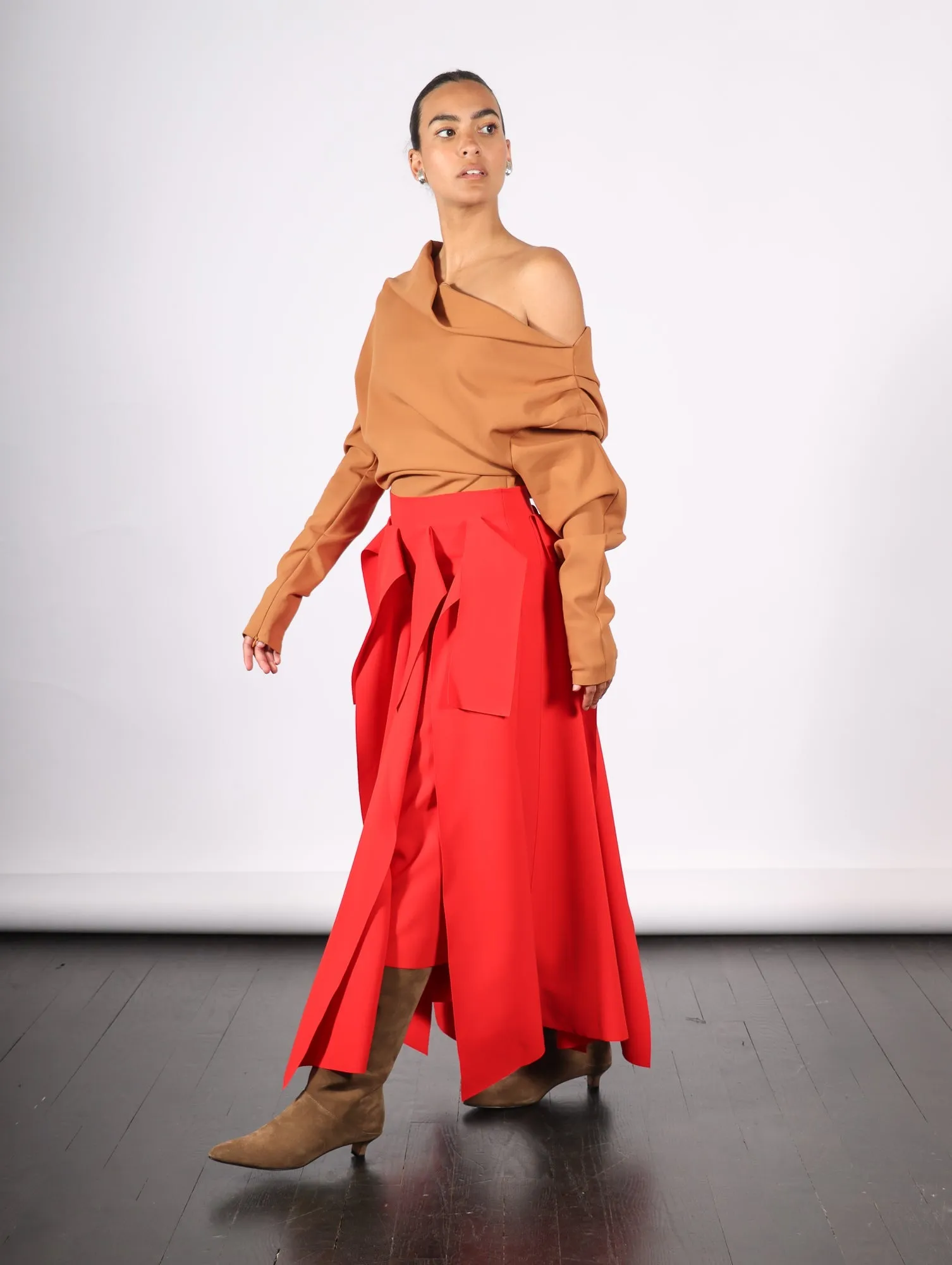 Asymmetric Panels Skirt in Red by A.W.A.K.E. Mode