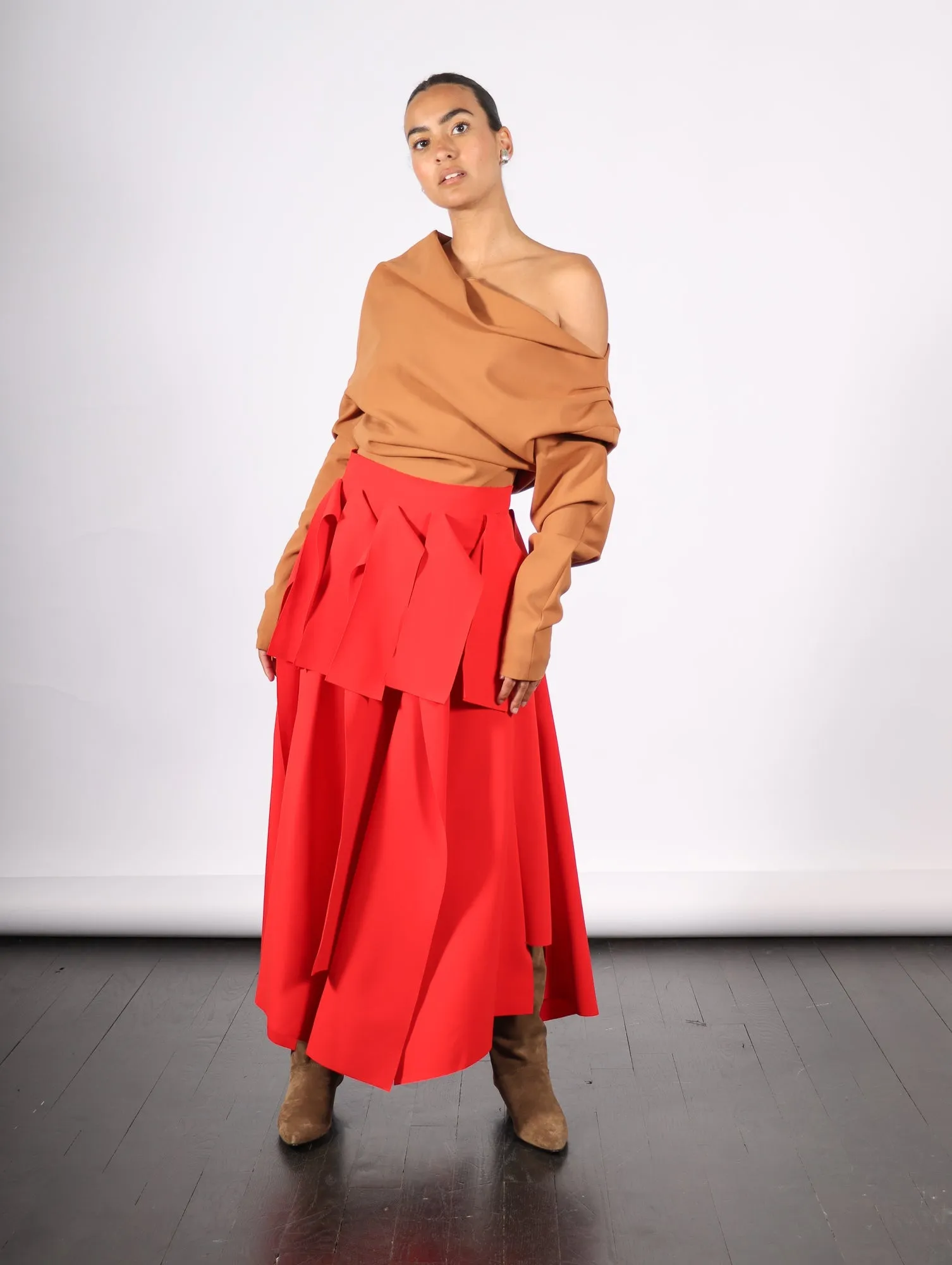 Asymmetric Panels Skirt in Red by A.W.A.K.E. Mode