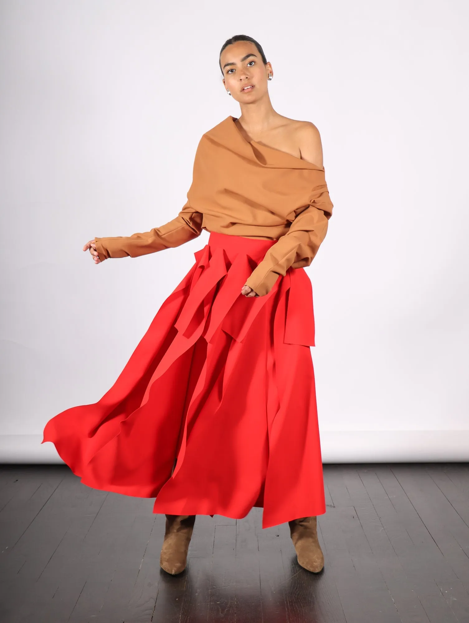 Asymmetric Panels Skirt in Red by A.W.A.K.E. Mode