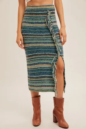 Aurelia Striped Knit Fringe Skirt