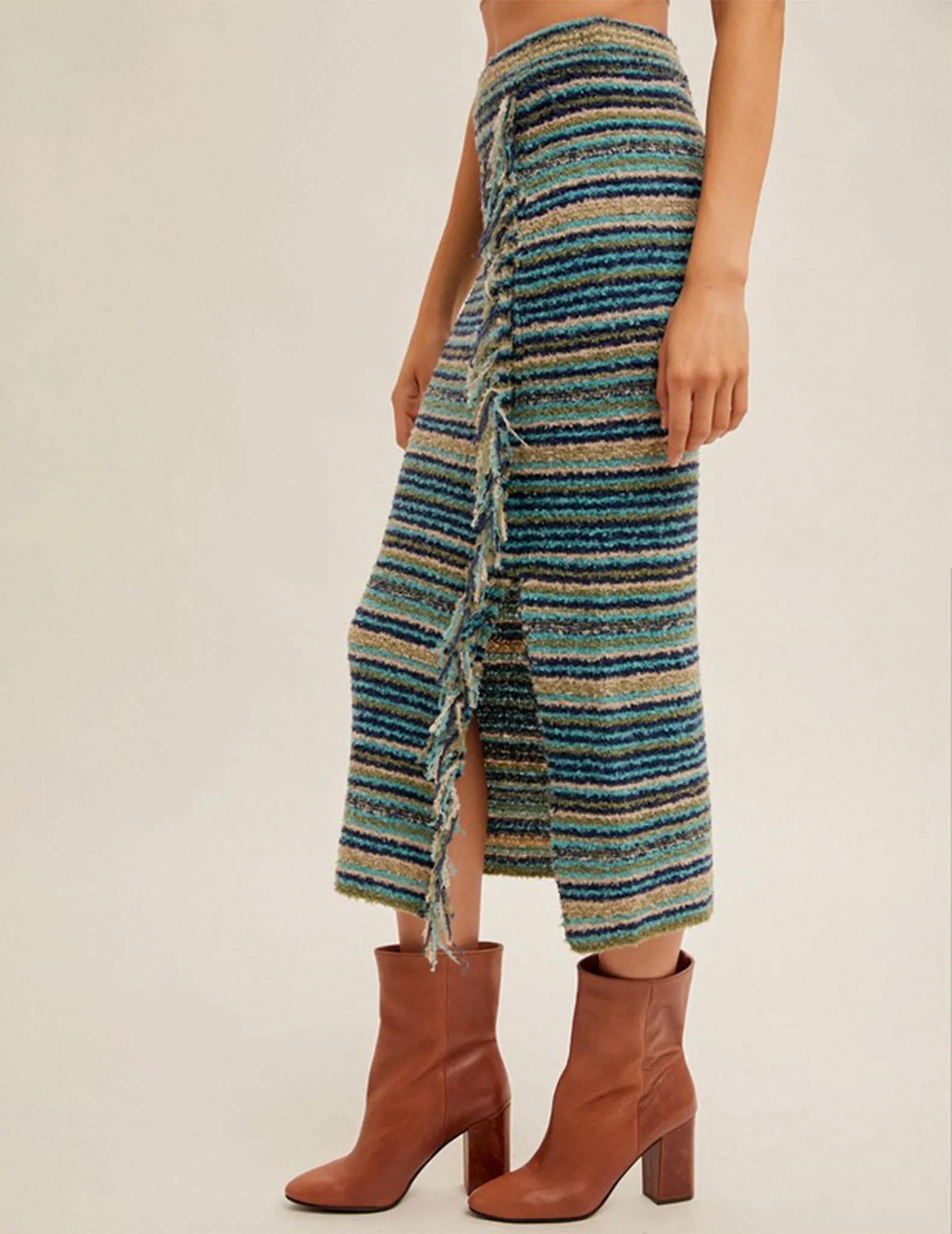 Aurelia Striped Knit Fringe Skirt