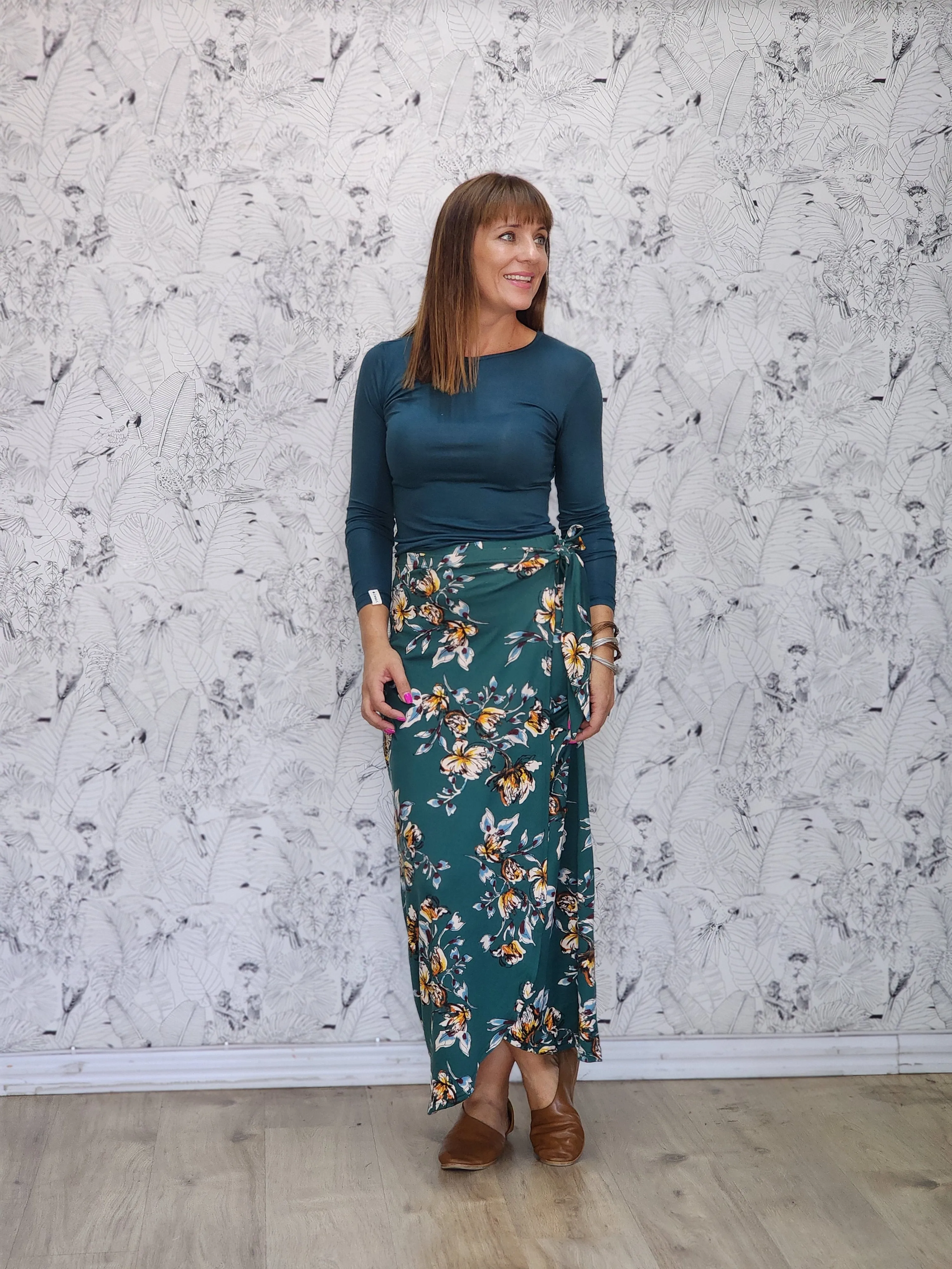 Belize Wrap Skirt Emerald Floral