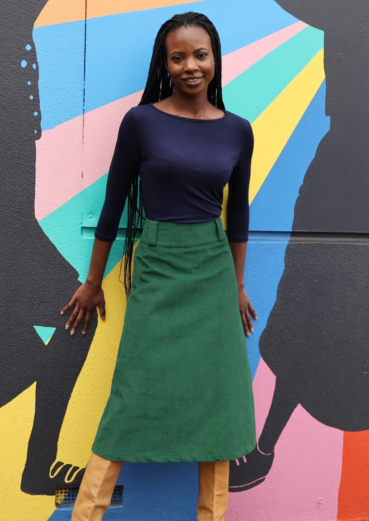 Belt Loop Corduroy Skirt Hunter Green