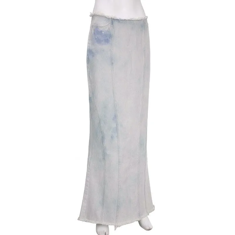 BerriesJam - Tie Dye Hem Zip-Up Slit Midi Skirt