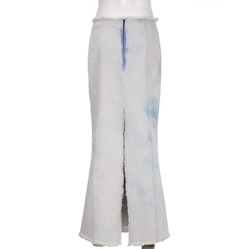 BerriesJam - Tie Dye Hem Zip-Up Slit Midi Skirt