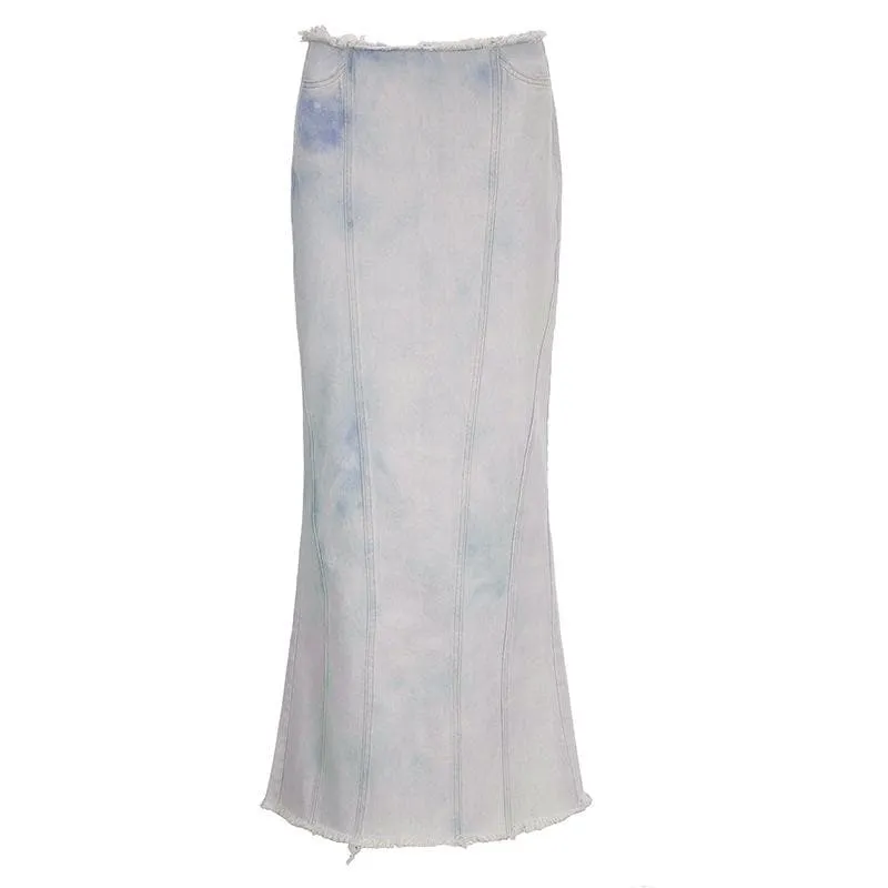 BerriesJam - Tie Dye Hem Zip-Up Slit Midi Skirt