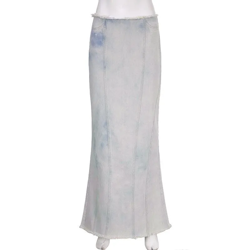 BerriesJam - Tie Dye Hem Zip-Up Slit Midi Skirt