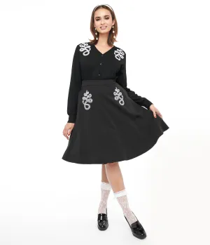 Black & White Snake Embroidered Swing Skirt