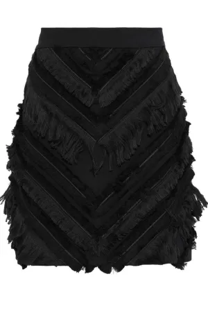 Black Chevron Fringed Mini Skirt