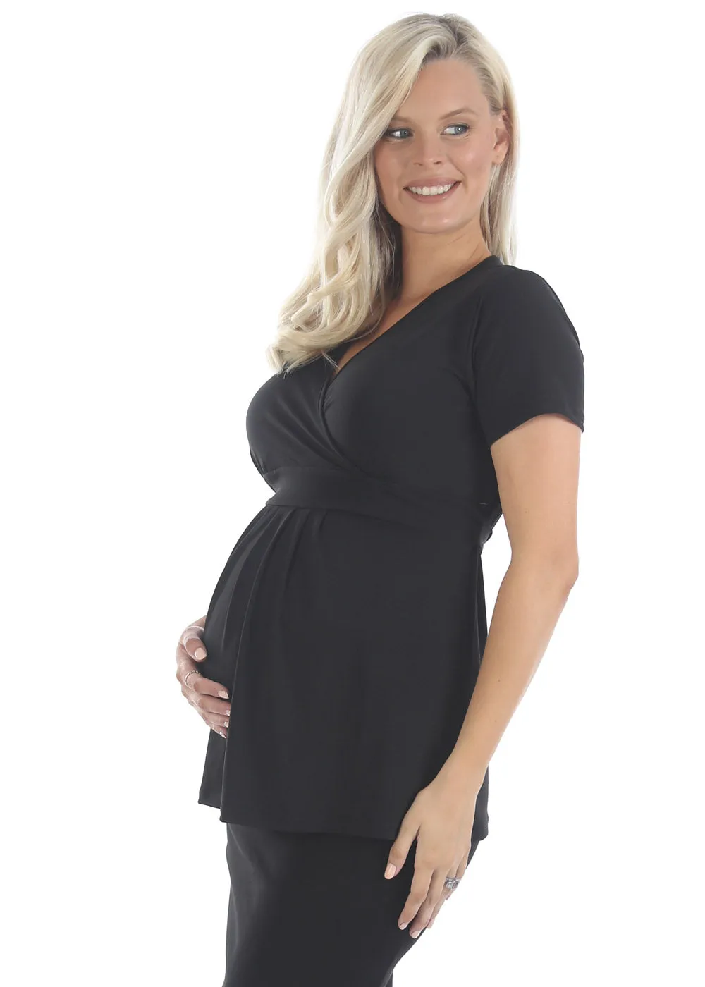 Bree Crossover Black Maternity  Work Top