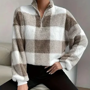 Buffalo Plaid Off-Shoulder Sweater