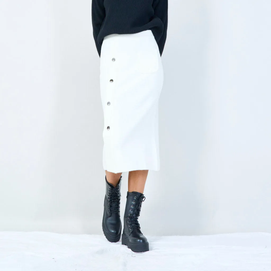 Button-up midi knit skirt with pocket wholesale