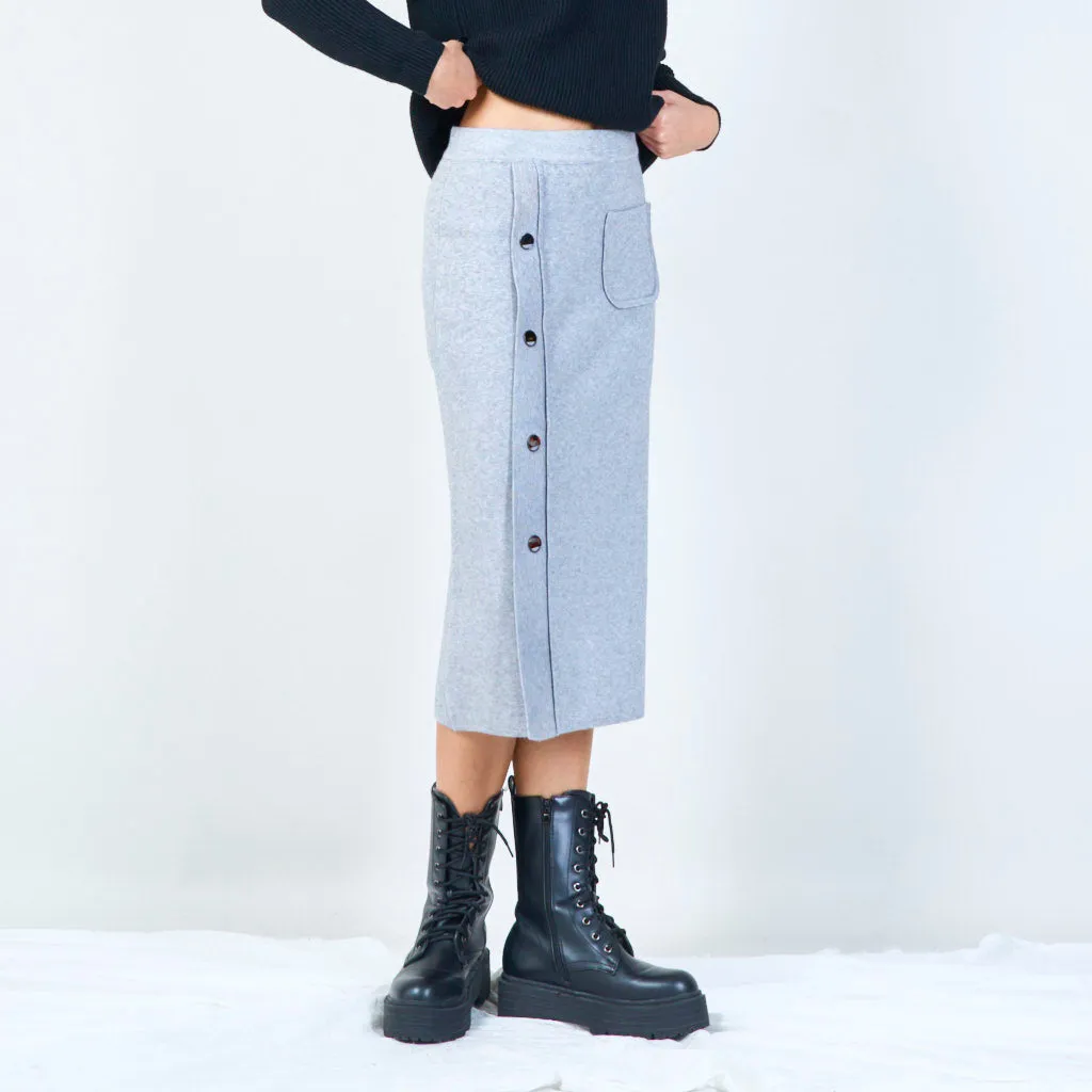 Button-up midi knit skirt with pocket wholesale