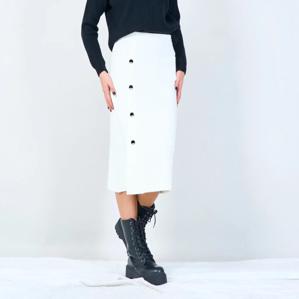 Button-up midi knit skirt with pocket wholesale