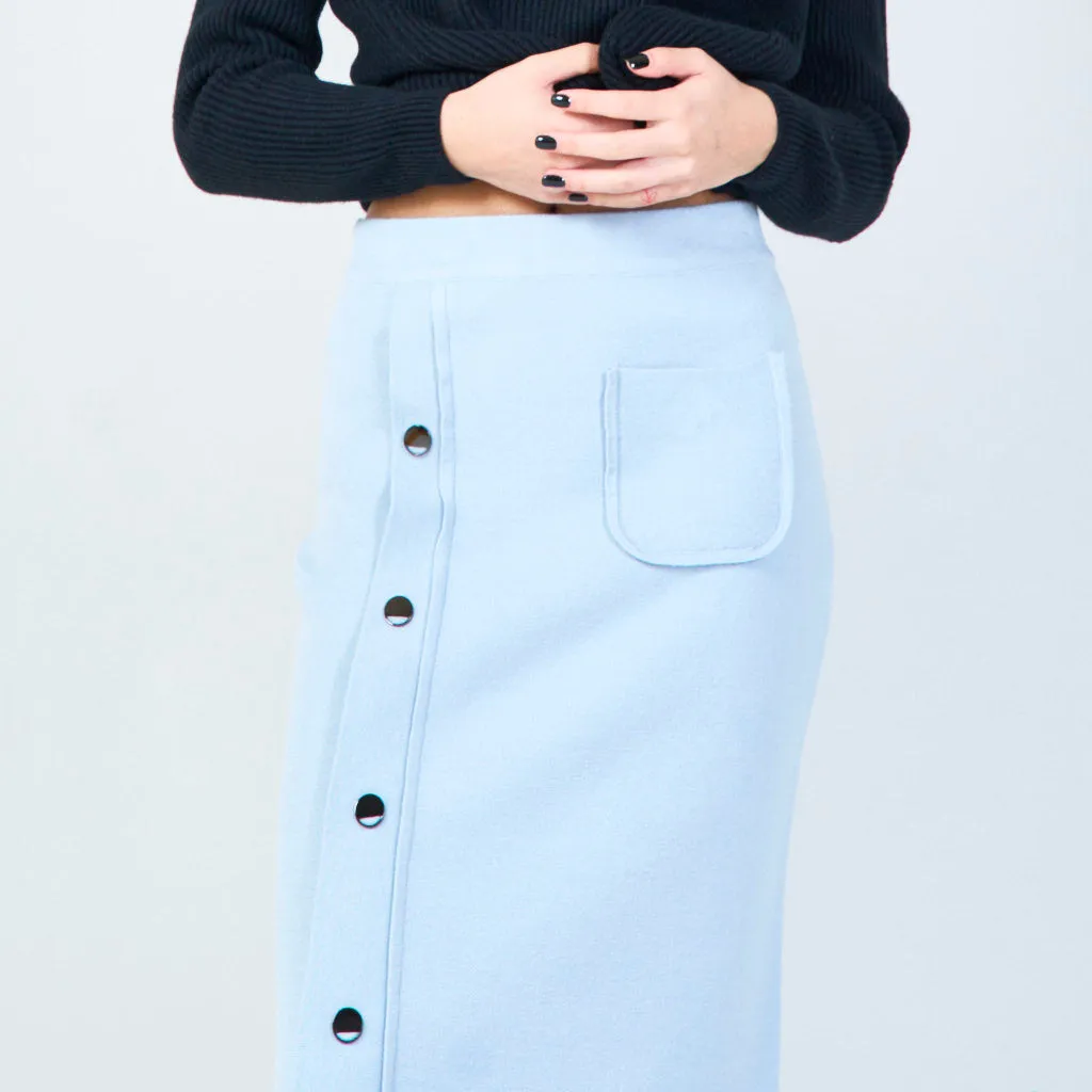 Button-up midi knit skirt with pocket wholesale