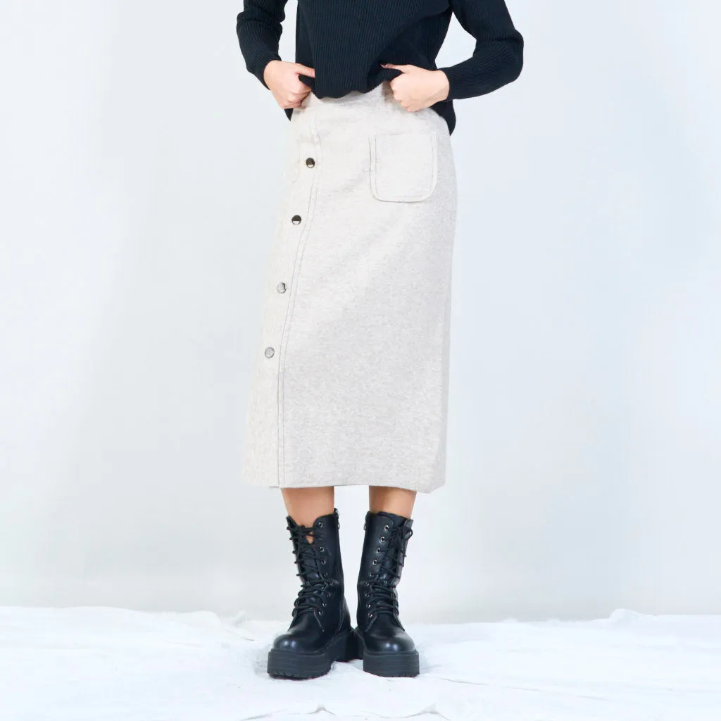 Button-up midi knit skirt with pocket wholesale