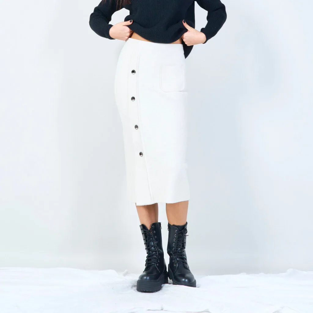 Button-up midi knit skirt with pocket wholesale