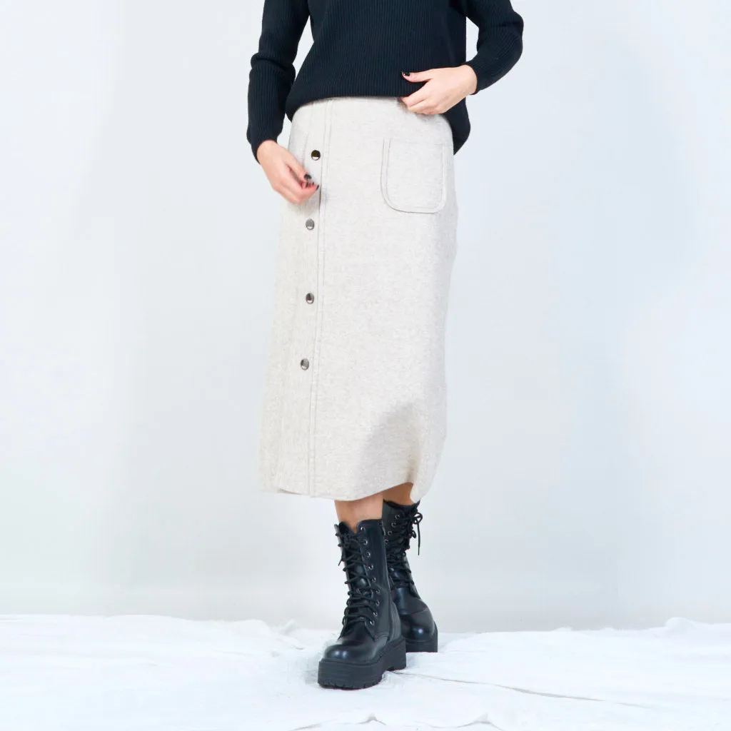 Button-up midi knit skirt with pocket wholesale