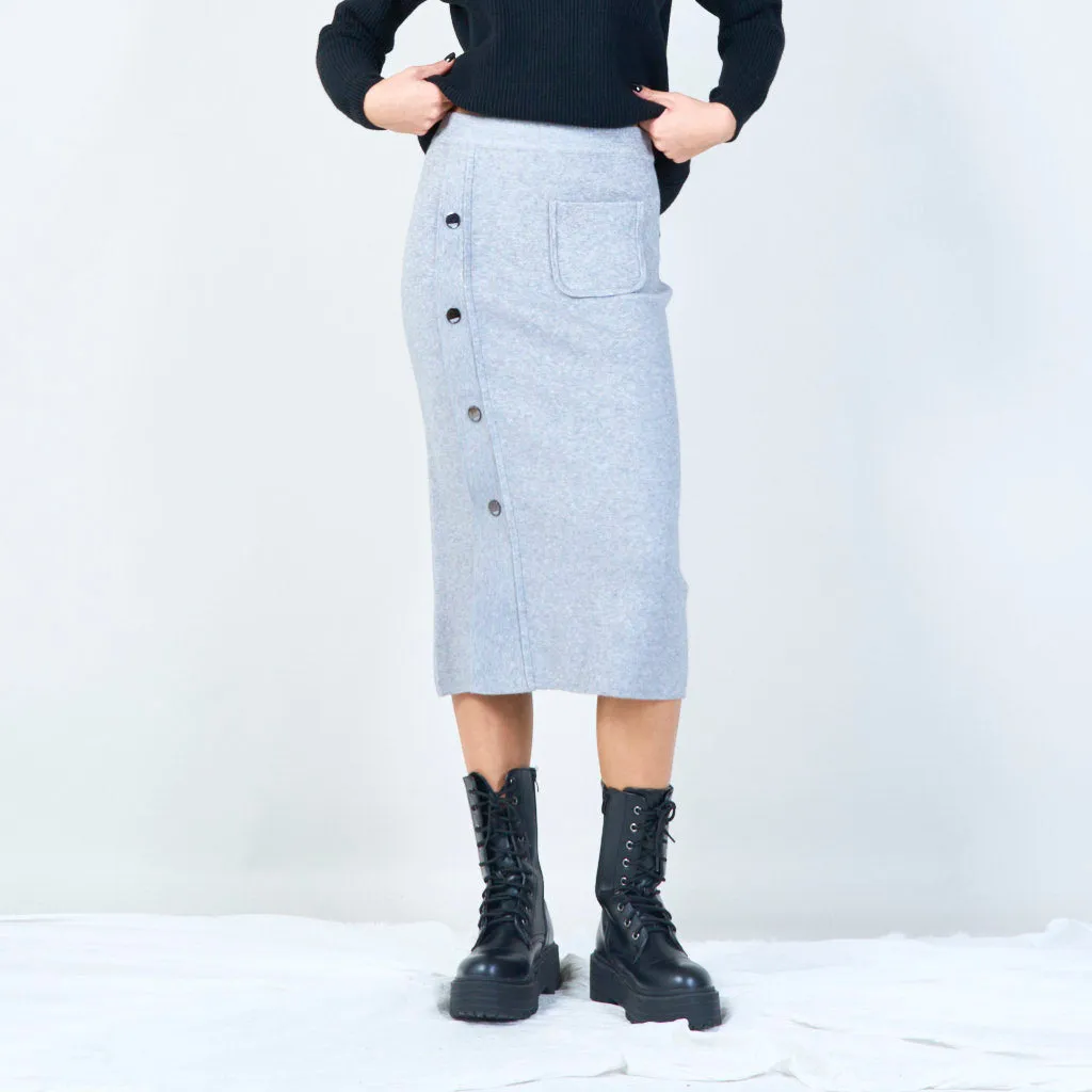 Button-up midi knit skirt with pocket wholesale