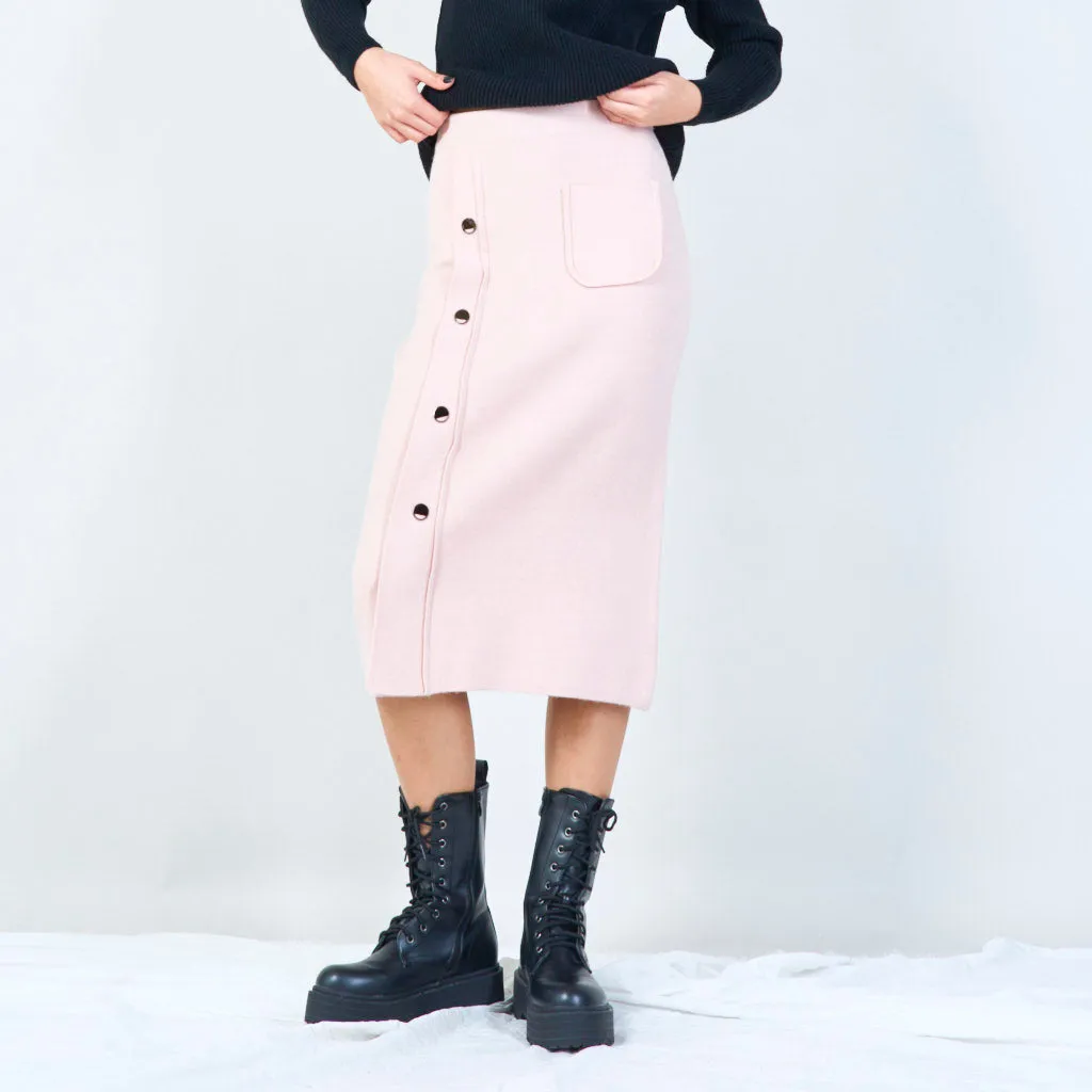 Button-up midi knit skirt with pocket wholesale