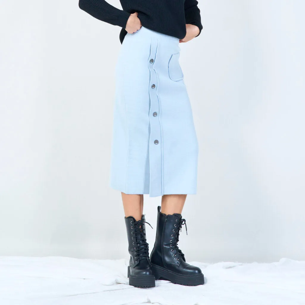 Button-up midi knit skirt with pocket wholesale