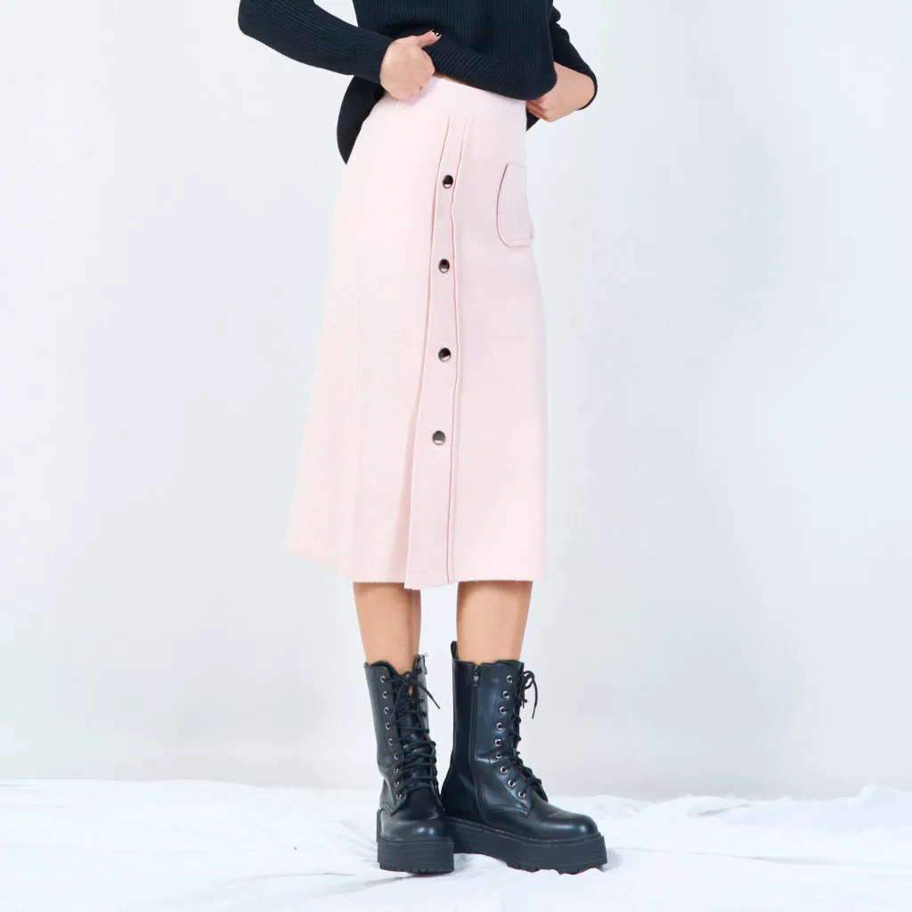 Button-up midi knit skirt with pocket wholesale