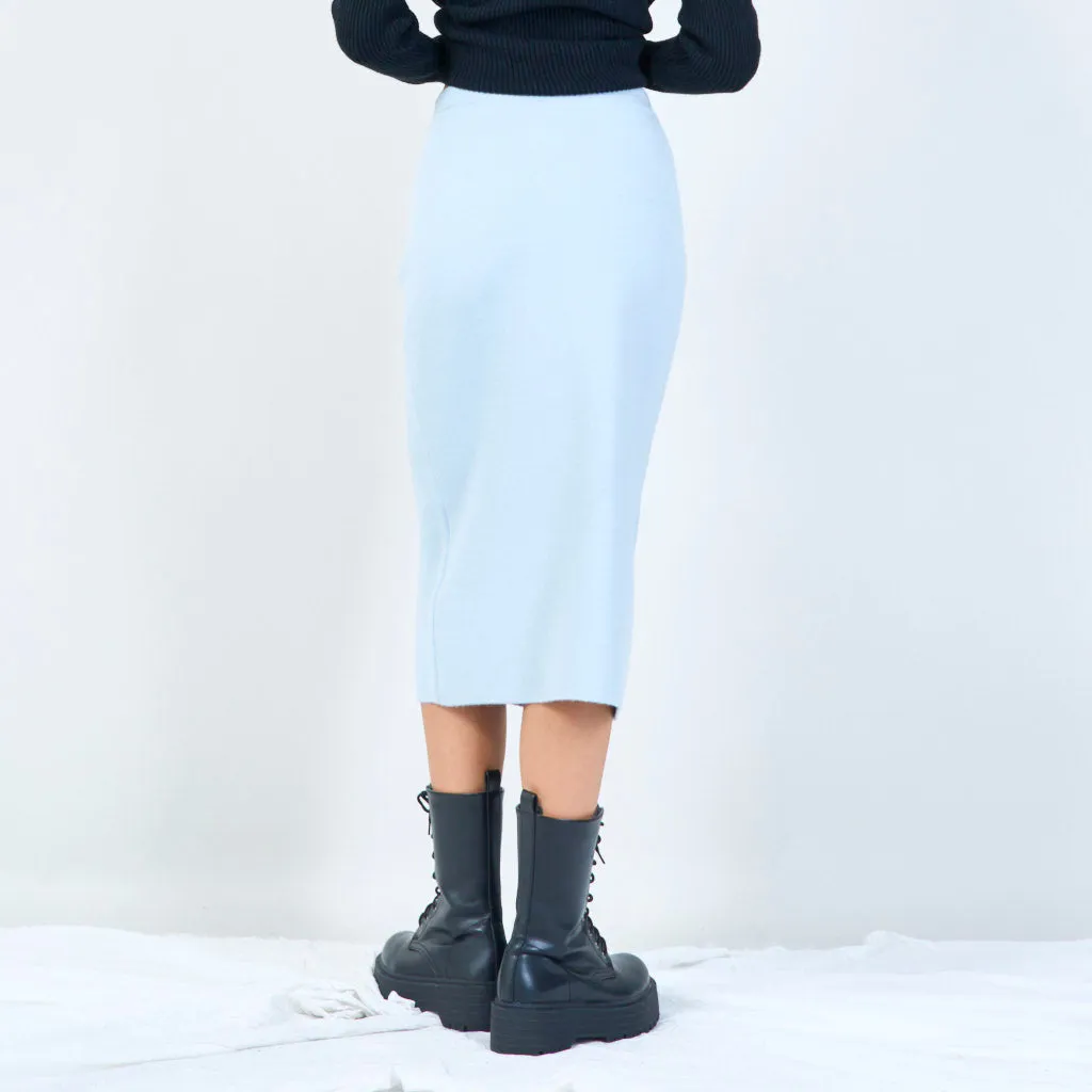 Button-up midi knit skirt with pocket wholesale