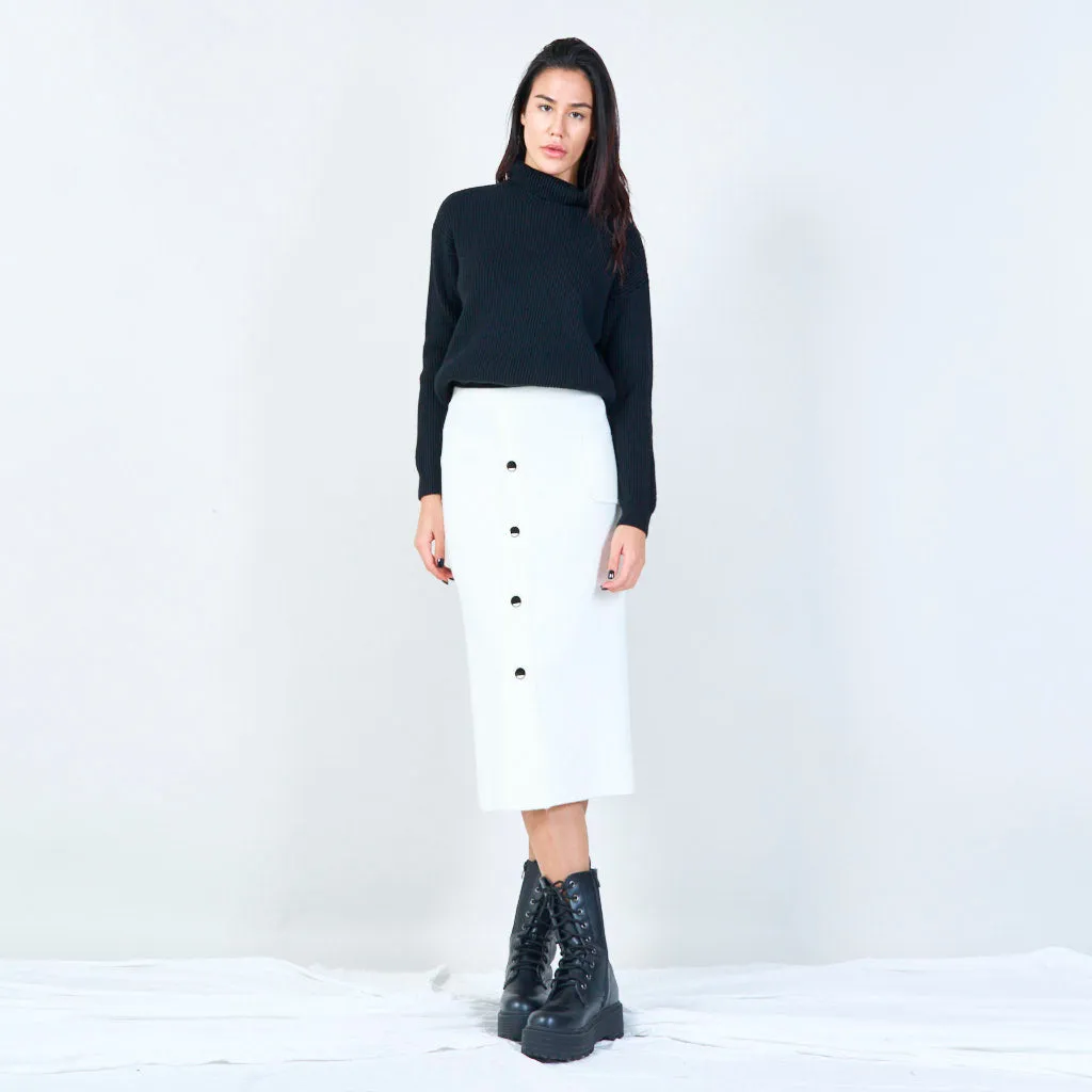 Button-up midi knit skirt with pocket wholesale