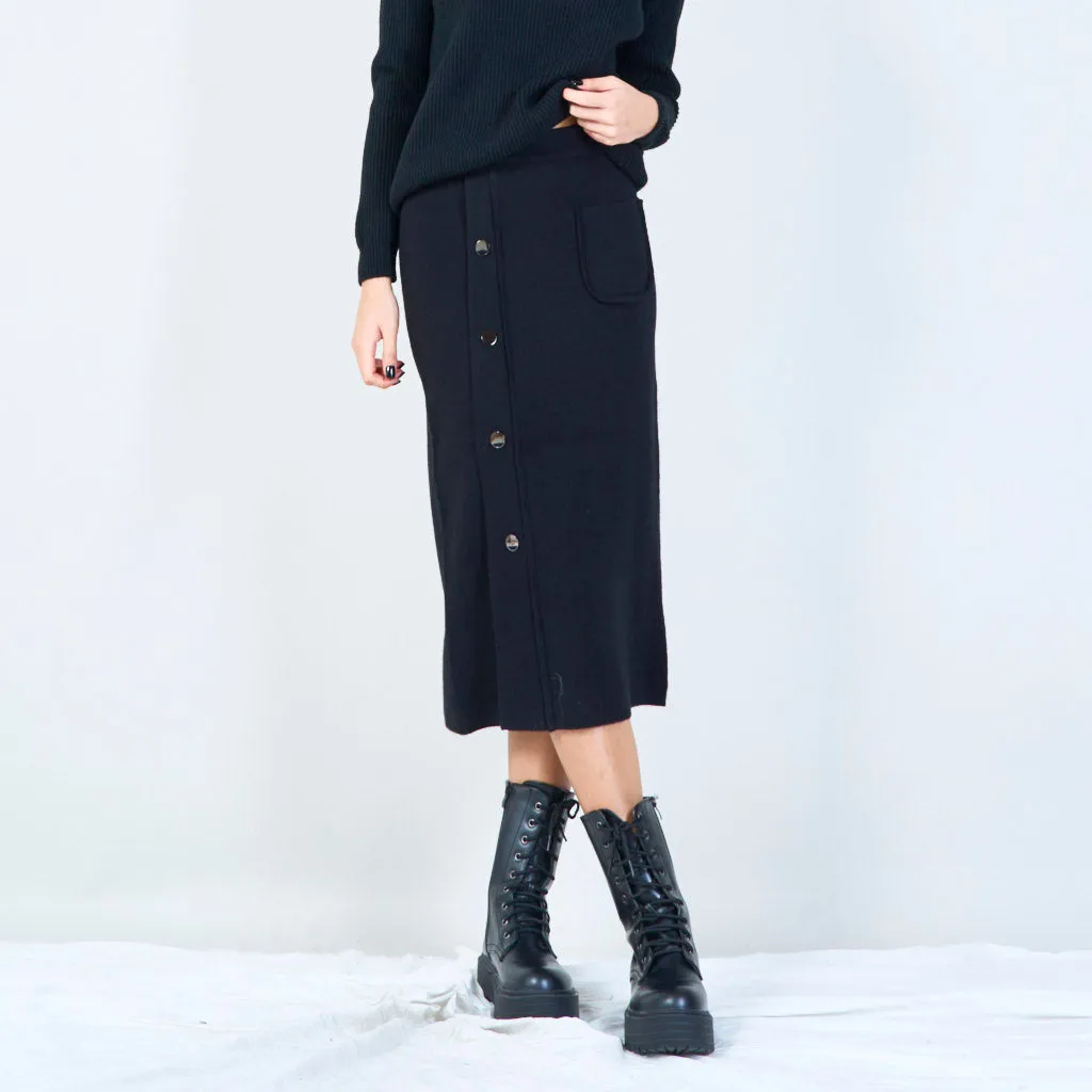 Button-up midi knit skirt with pocket wholesale