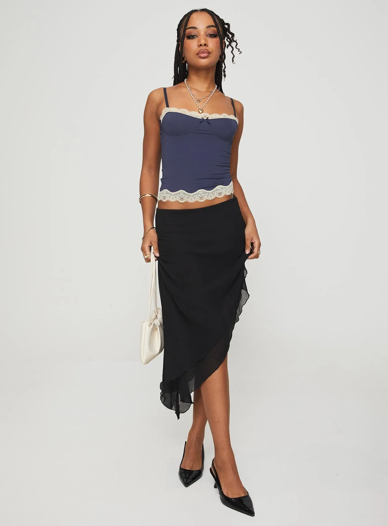 Canaan Asymmetrical Midi Skirt Black