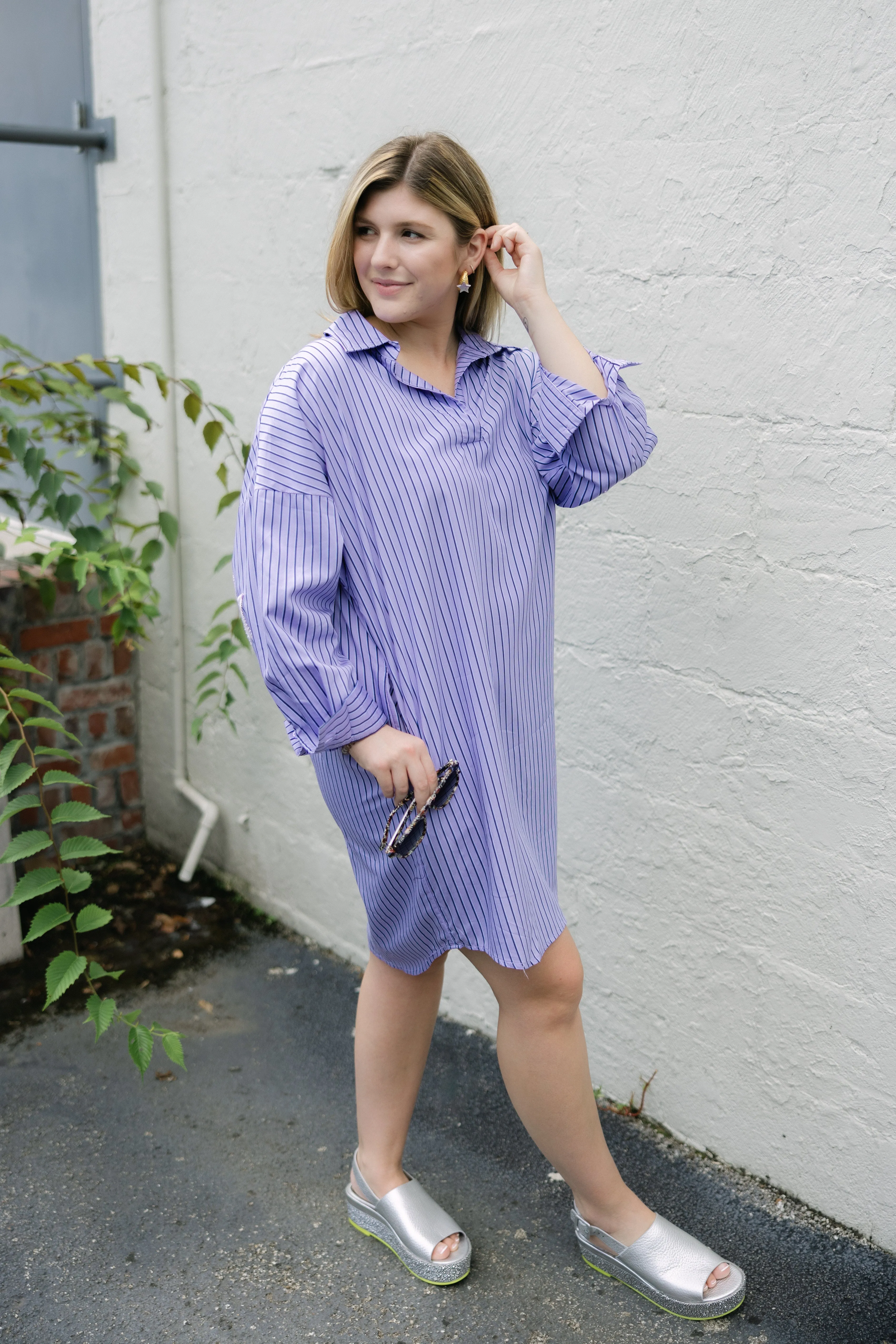 Caryn Lawn Preppy Dress Lavender Stripe