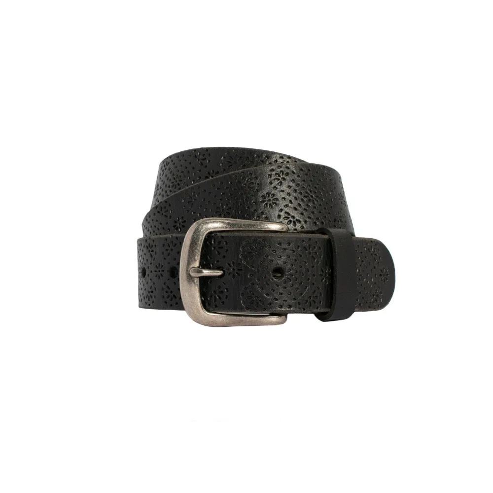 Catherine Embossed Leather Belt Black