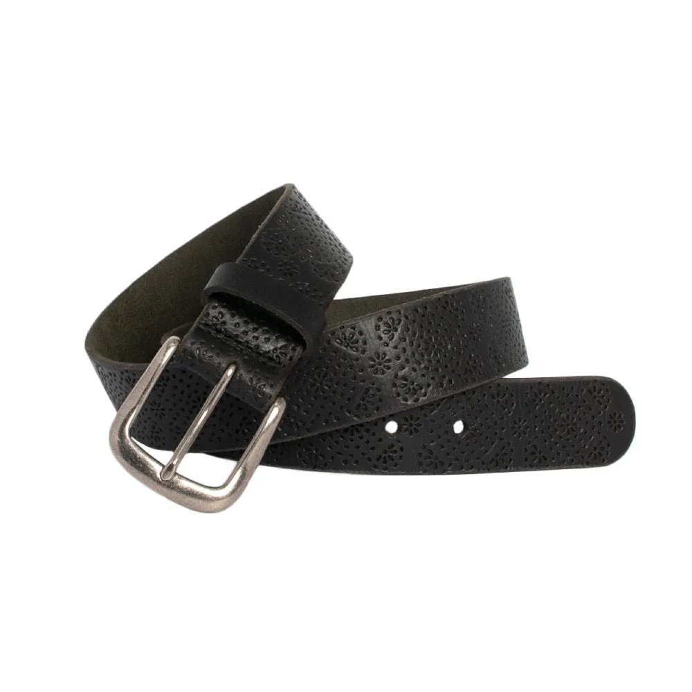 Catherine Embossed Leather Belt Black