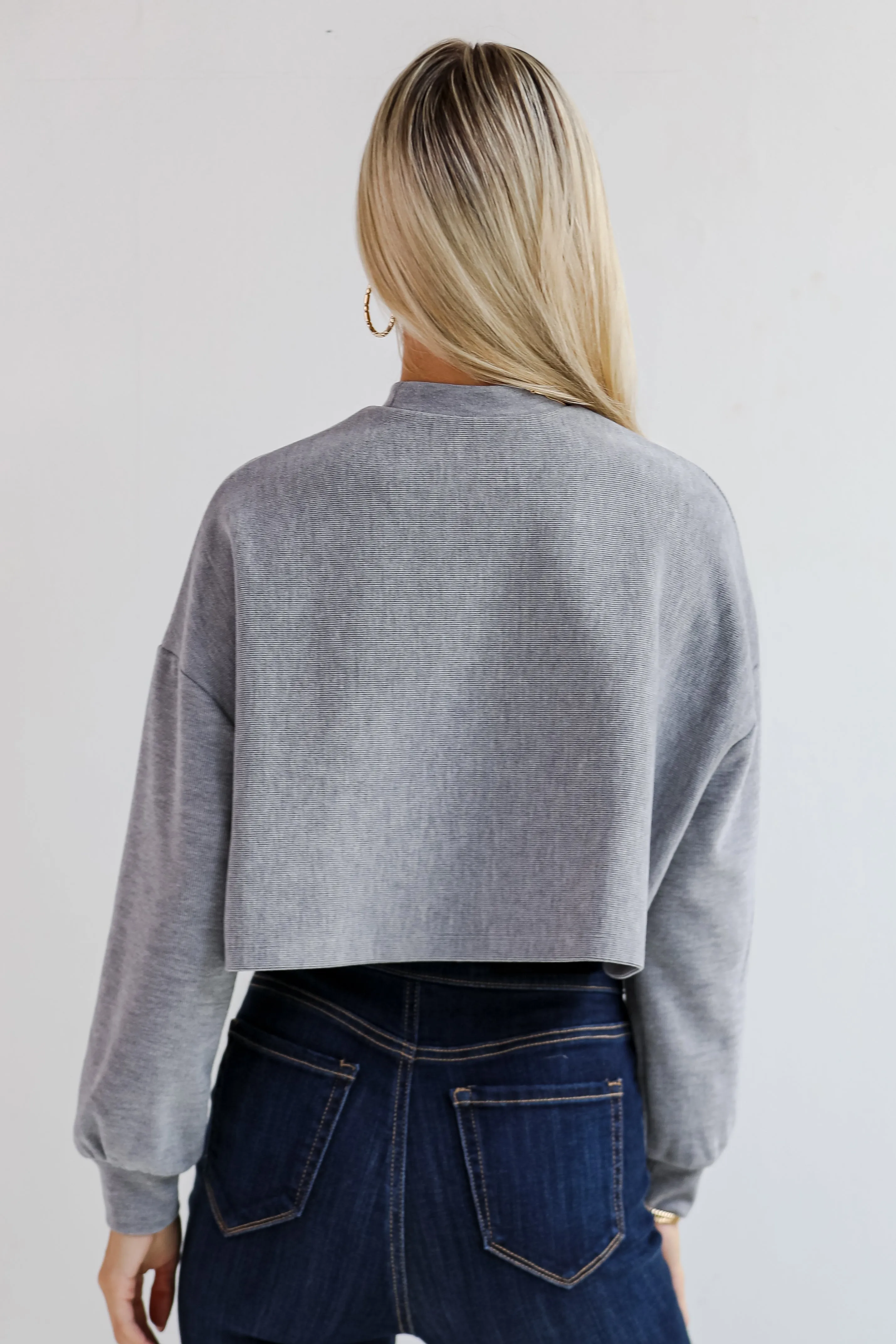 Charmed Vibes Grey Cropped Long Sleeve Top - DU DEAL