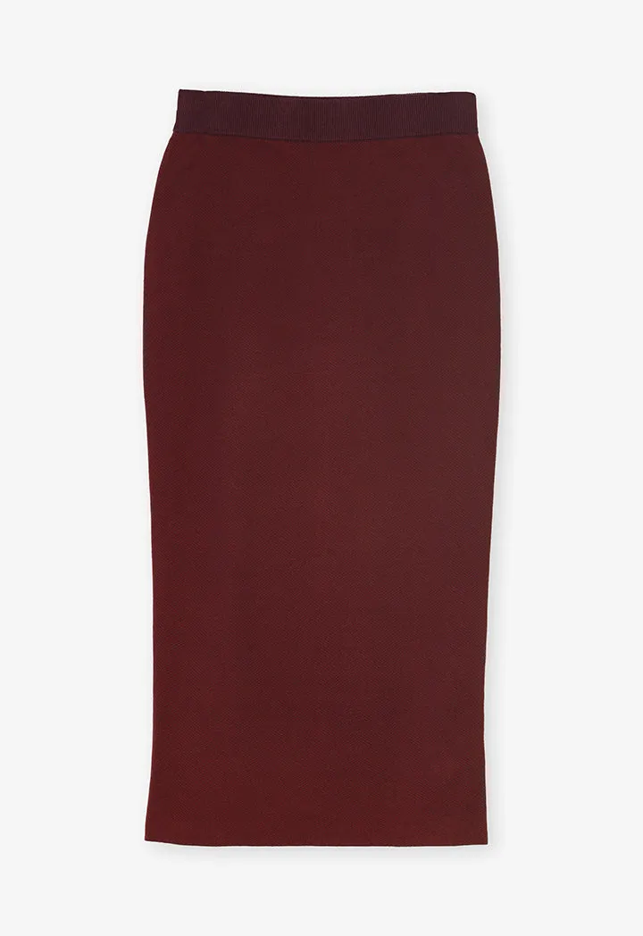 Choice Knitted Solid Maxi Skirt Burgundy