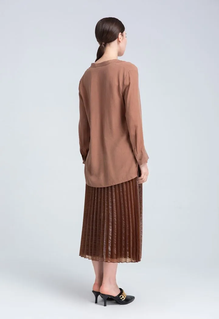 Choice Pleated Organza Skirt Brown