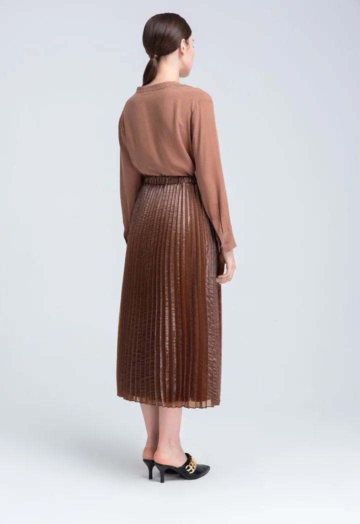 Choice Pleated Organza Skirt Brown