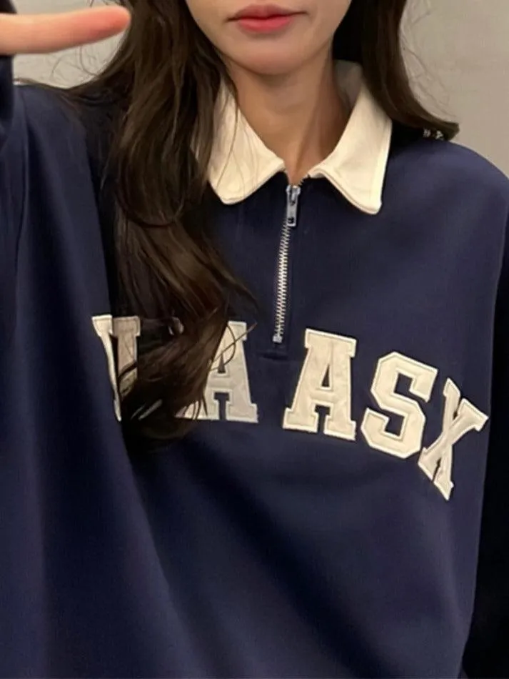 Contrast Color Letter Embroidery Kangaroo Pocket Sweatshirt