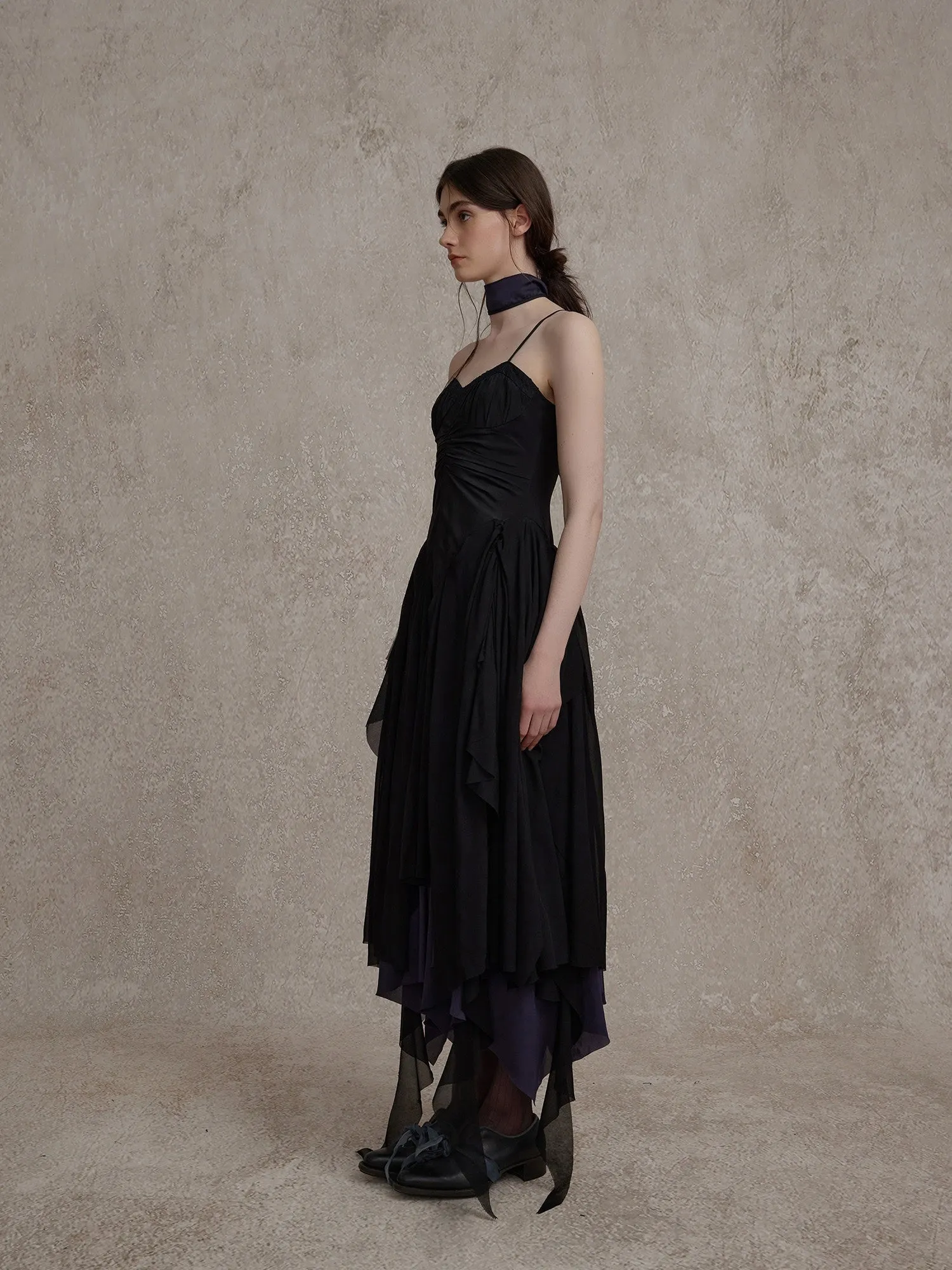 Dark Blue Ruched Maxi Dress