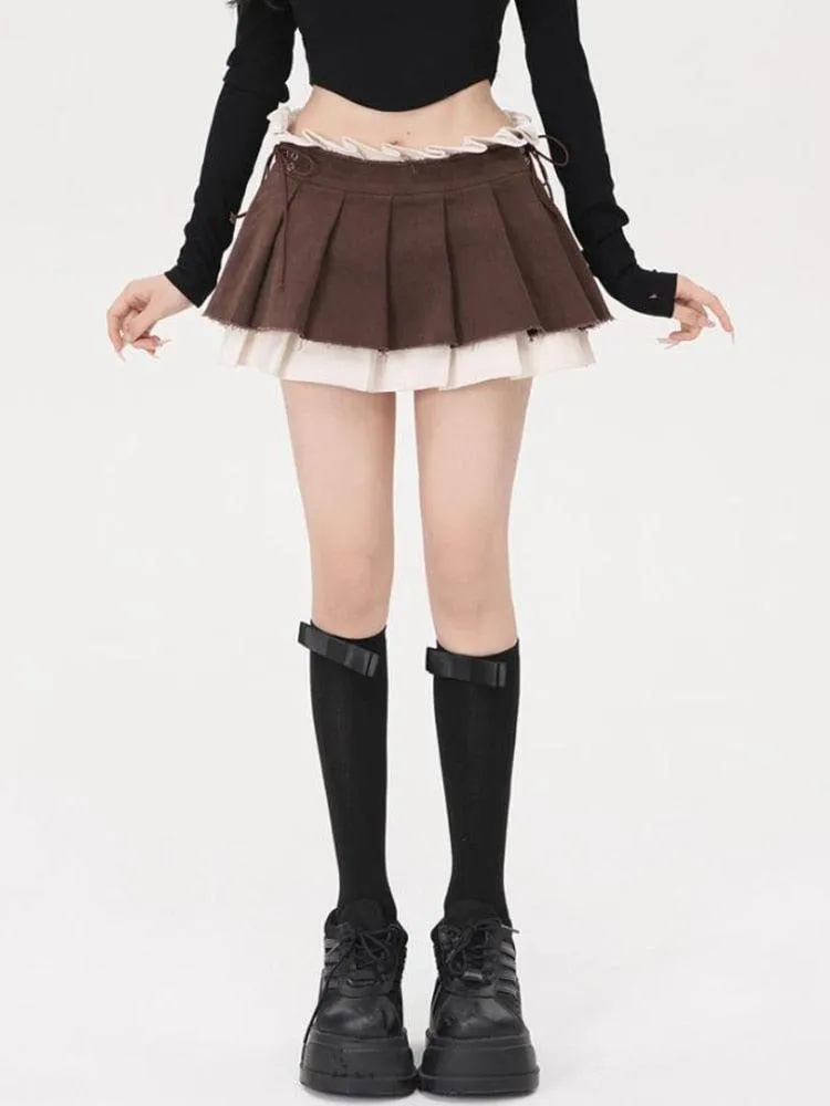 Drawstring Pleated Mini Skirt