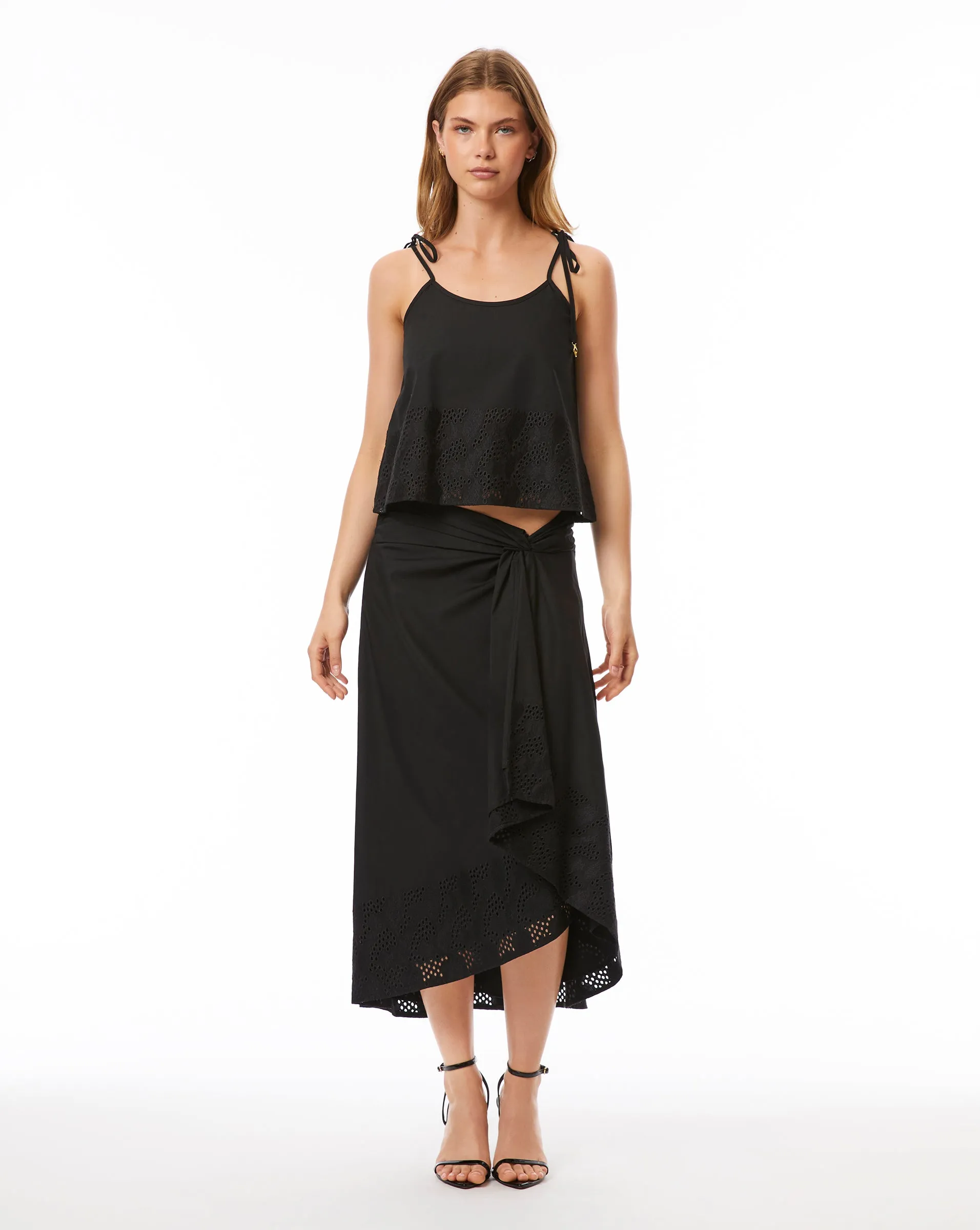 Eyelet Draped Skirt