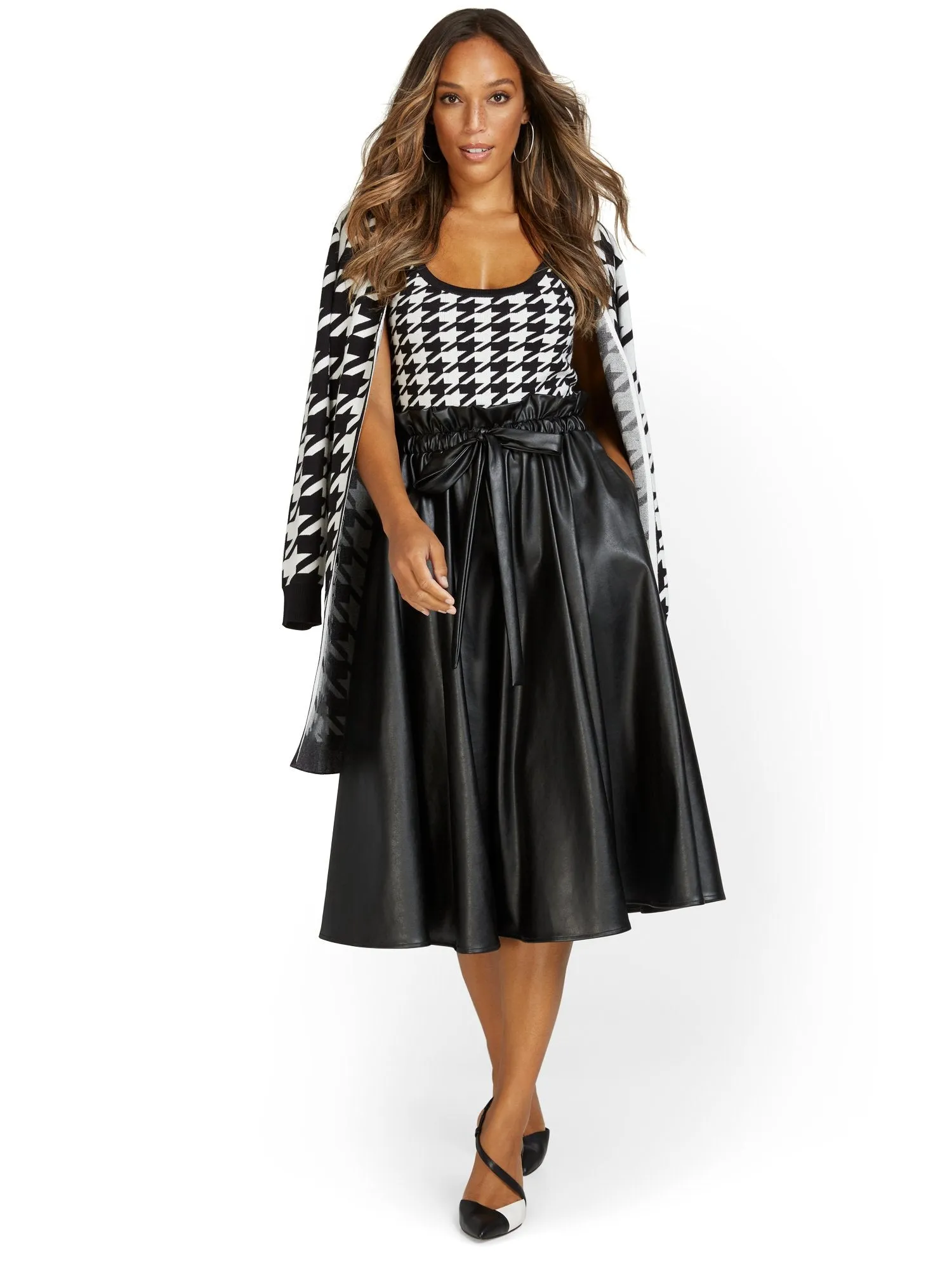 Faux-Leather A-Line Midi Skirt