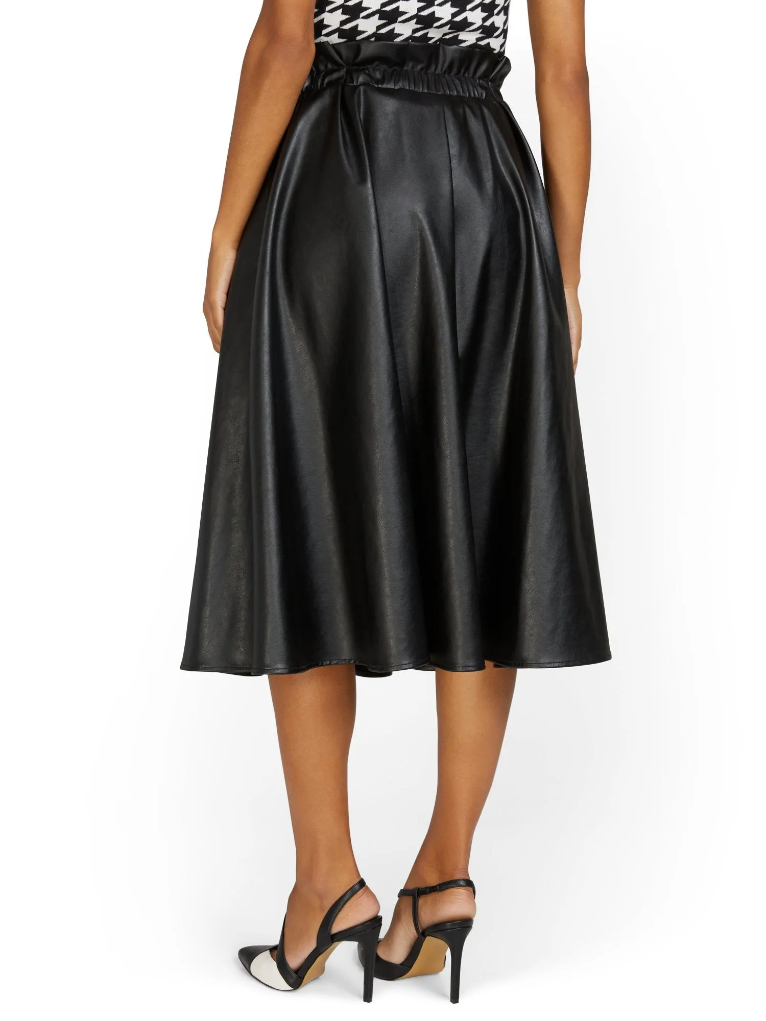 Faux-Leather A-Line Midi Skirt