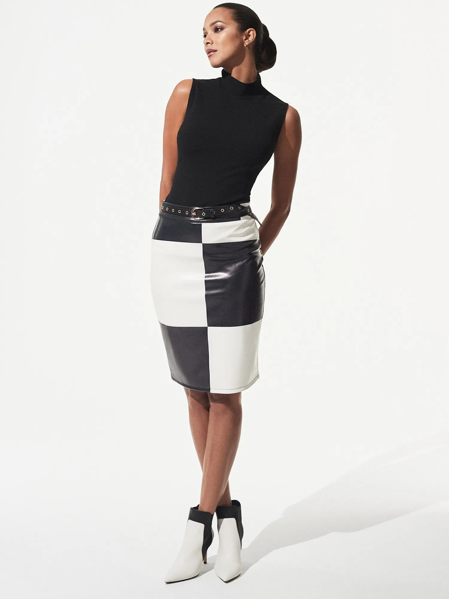 Faux-Leather Colorblock Pencil Skirt