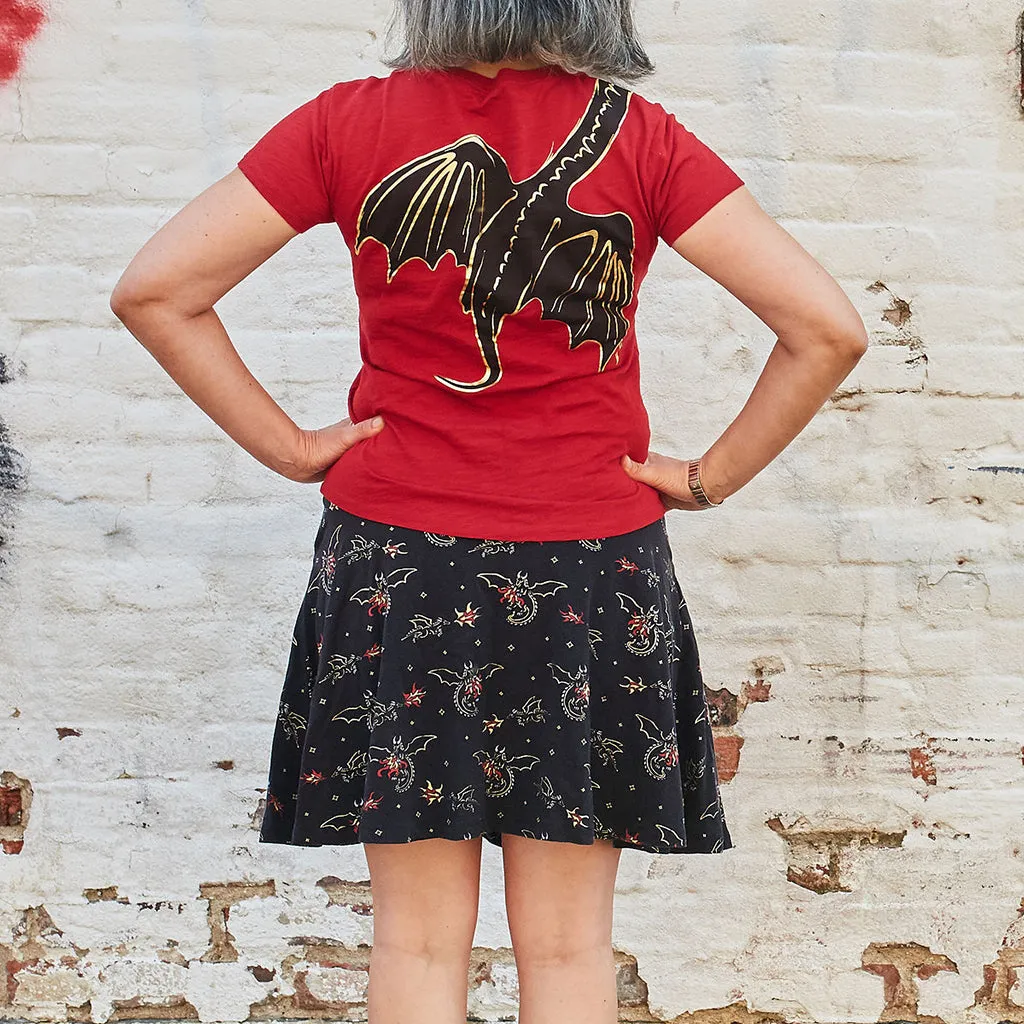 “Fire Flight” Dragons Stretchy Knee-Length Twirly Skirt - Adult