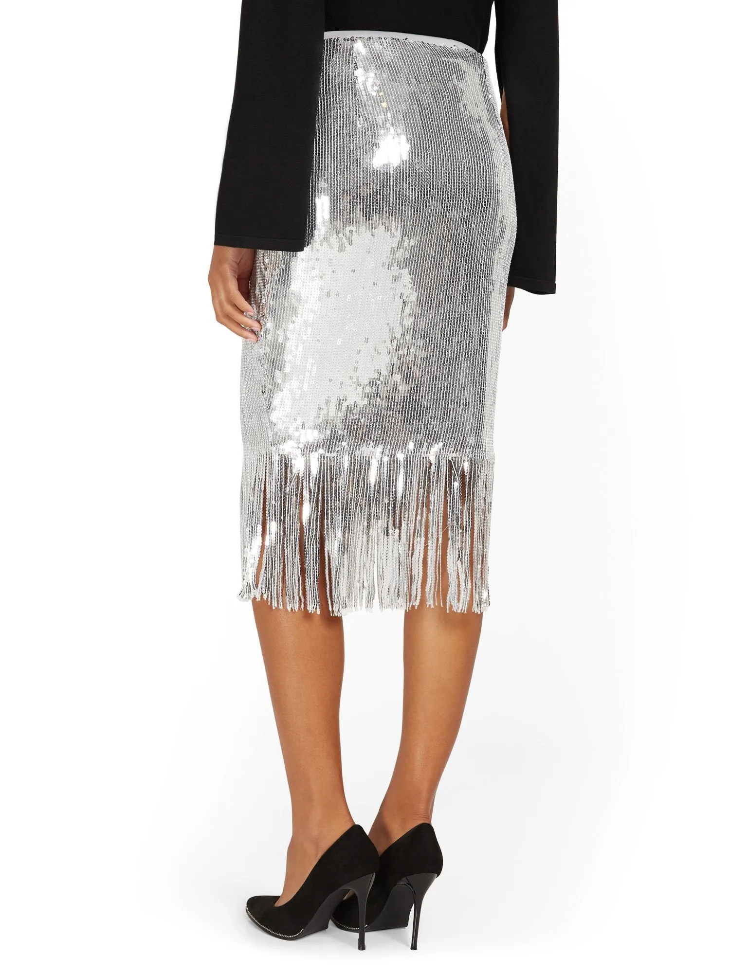 Fringe Sequin Pencil Skirt