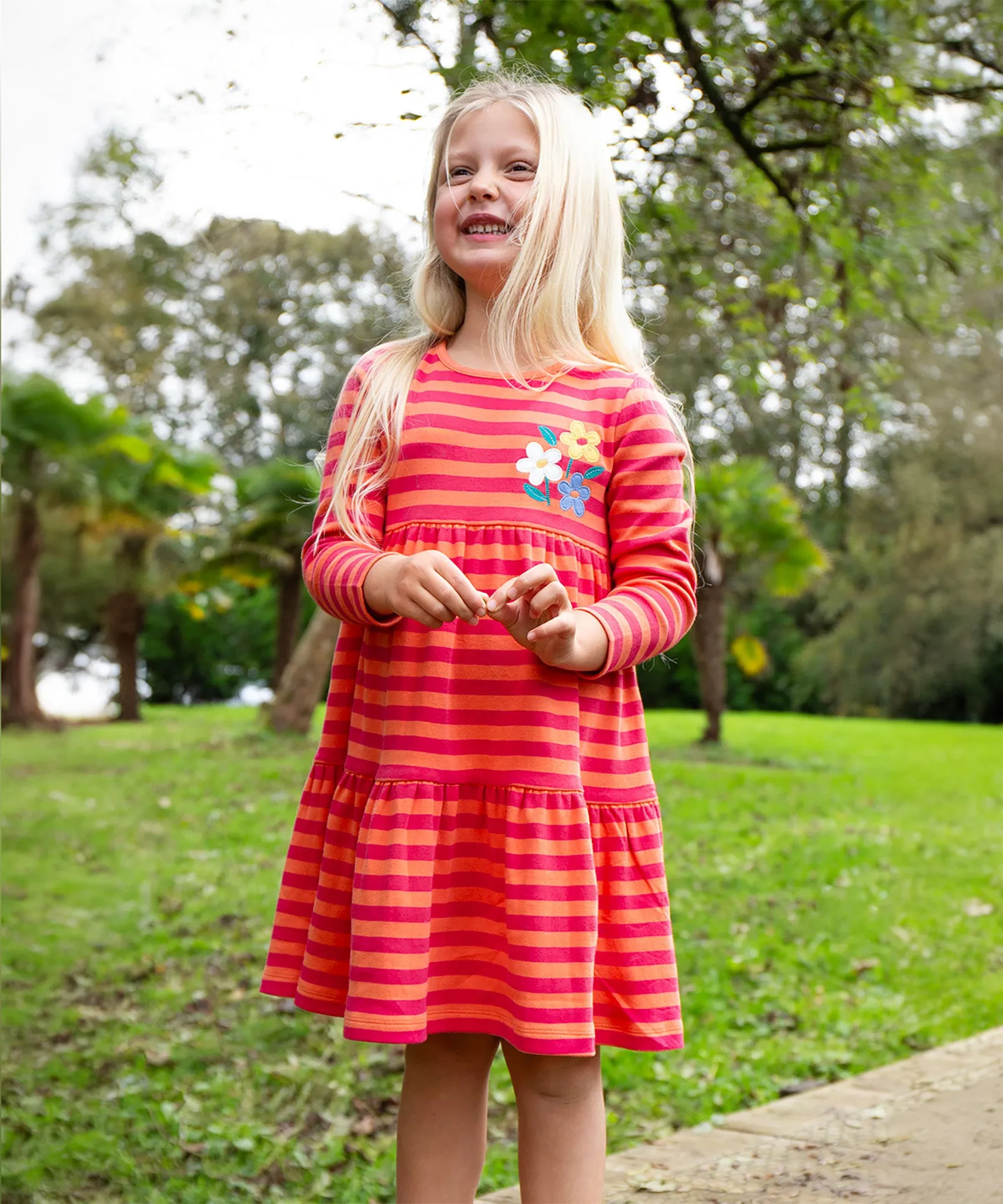 Frugi Marissa Dress - Cantaloupe Stripe/Flowers